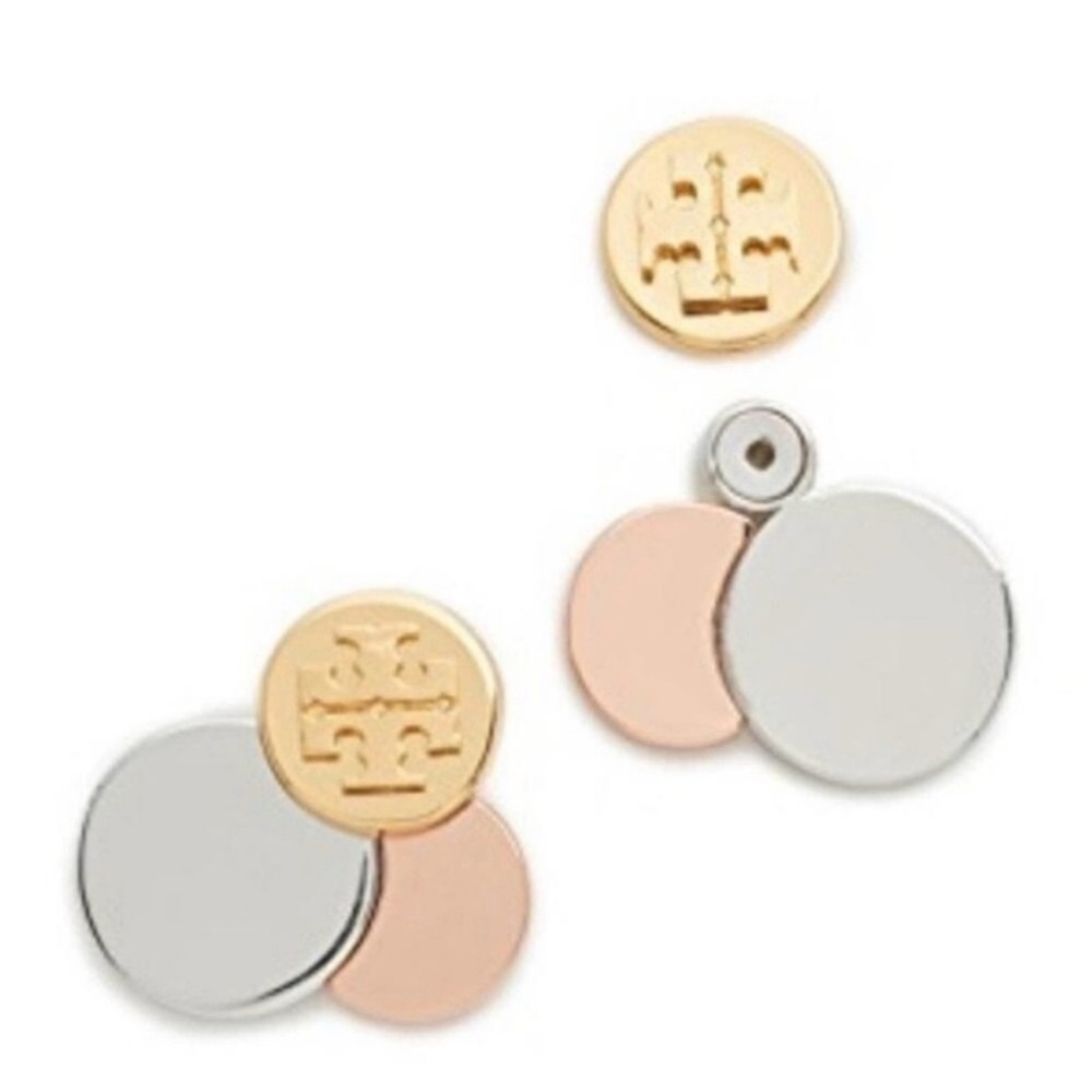 Tri Tone Circle Cluster Ear Jacket Earrings